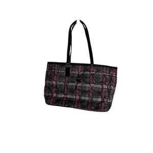 Coach Womens Signature C Poppy Plaid Tartan Glitter Shoulder Tote Bag Black Pink
